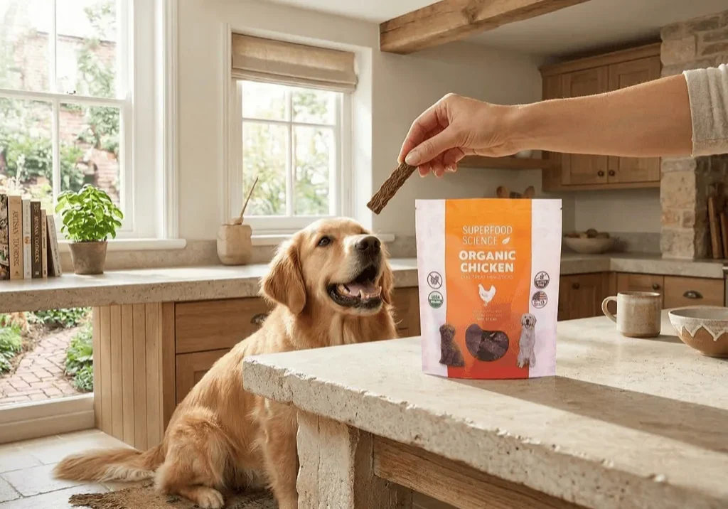 hero-image-with-a-golden-retriever-with-organic-chicken-dog-treats